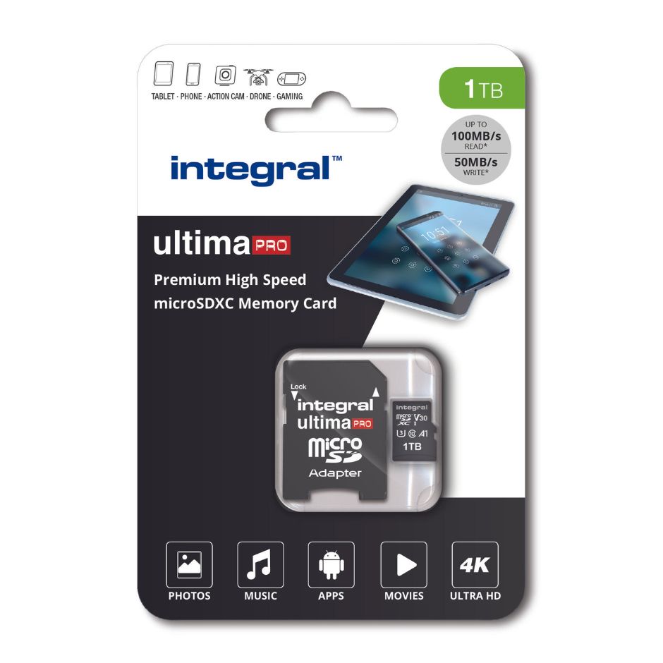 Packaging for a 1TB Premium High Speed SD Card 100MB/S SDXC V30 UHS-I U3